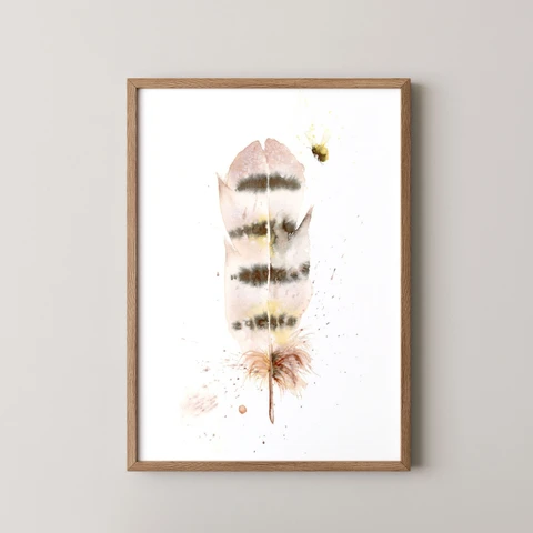 Image of a feather watercolor painting by Shayna Larsen, originals & prints available