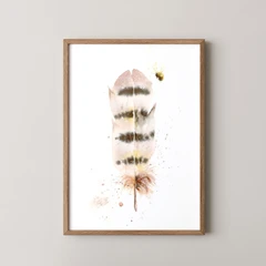Image of a feather watercolor painting by Shayna Larsen, originals & prints available