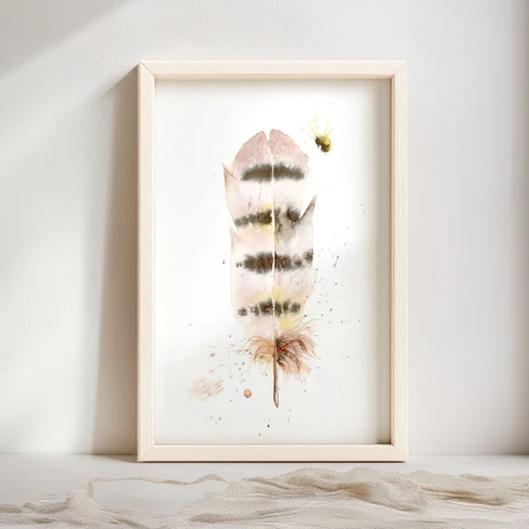 Image of a feather watercolor painting by Shayna Larsen, originals & prints available