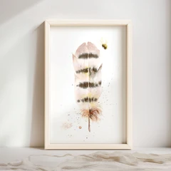 Image of a feather watercolor painting by Shayna Larsen, originals & prints available