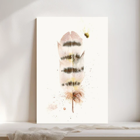 Image of a feather watercolor painting by Shayna Larsen, originals & prints available