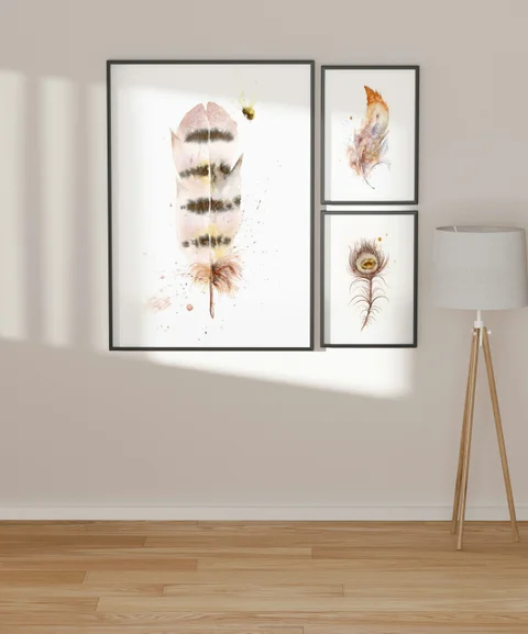 Image of a feather watercolor painting by Shayna Larsen, originals & prints available