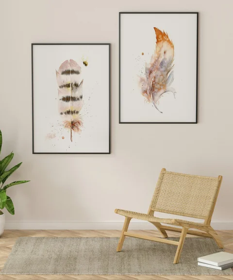 Image of a feather watercolor painting by Shayna Larsen, originals & prints available