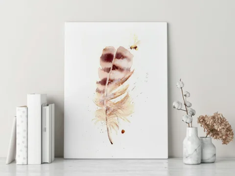 Image of a feather watercolor painting by Shayna Larsen, originals & prints available