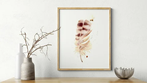 Image of a feather watercolor painting by Shayna Larsen, originals & prints available