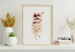 Image of a feather watercolor painting by Shayna Larsen, originals & prints available