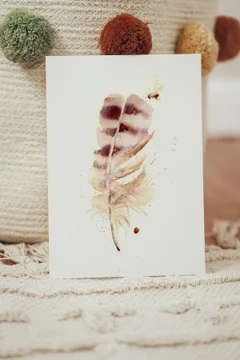 Image of a feather watercolor painting by Shayna Larsen, originals & prints available
