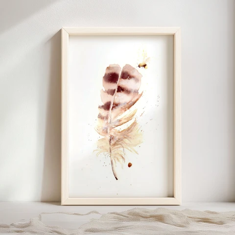 Image of a feather watercolor painting by Shayna Larsen, originals & prints available