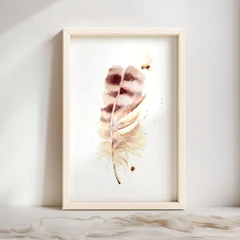 Image of a feather watercolor painting by Shayna Larsen, originals & prints available