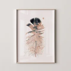 Image of a feather watercolor painting by Shayna Larsen, originals & prints available