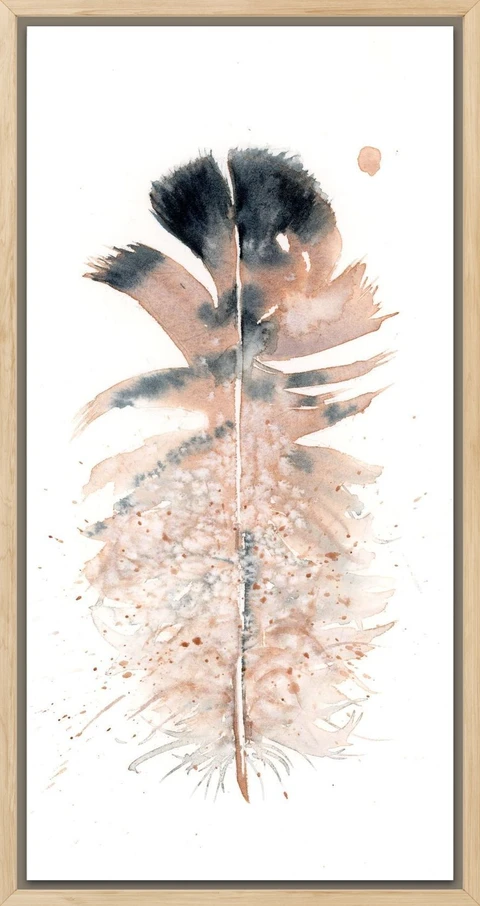 Image of a feather watercolor painting by Shayna Larsen, originals & prints available