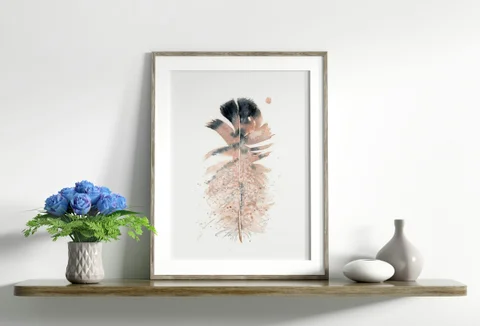 Image of a feather watercolor painting by Shayna Larsen, originals & prints available