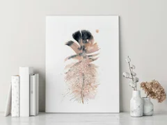 Image of a feather watercolor painting by Shayna Larsen, originals & prints available