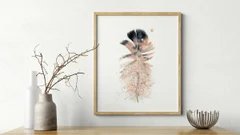 Image of a feather watercolor painting by Shayna Larsen, originals & prints available