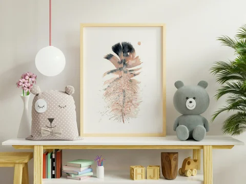 Image of a feather watercolor painting by Shayna Larsen, originals & prints available