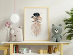 Image of a feather watercolor painting by Shayna Larsen, originals & prints available