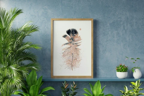 Image of a feather watercolor painting by Shayna Larsen, originals & prints available