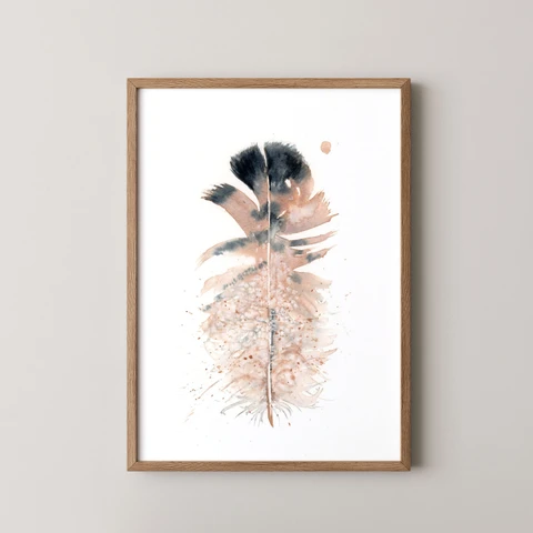 Image of a feather watercolor painting by Shayna Larsen, originals & prints available