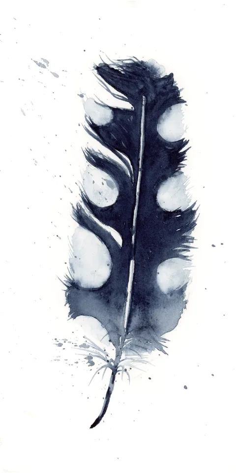 Image of a feather watercolor painting by Shayna Larsen, originals & prints available