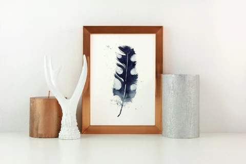 Image of a feather watercolor painting by Shayna Larsen, originals & prints available