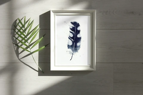 Image of a feather watercolor painting by Shayna Larsen, originals & prints available