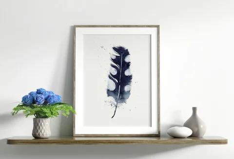 Image of a feather watercolor painting by Shayna Larsen, originals & prints available