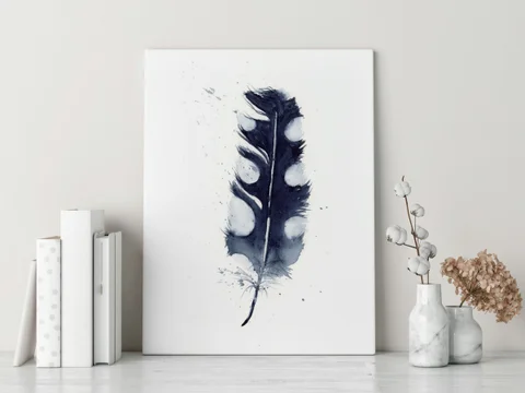 Image of a feather watercolor painting by Shayna Larsen, originals & prints available