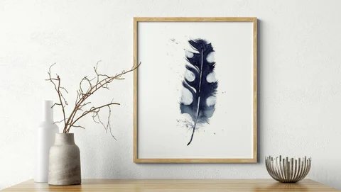 Image of a feather watercolor painting by Shayna Larsen, originals & prints available