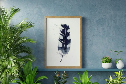 Image of a feather watercolor painting by Shayna Larsen, originals & prints available