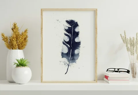Image of a feather watercolor painting by Shayna Larsen, originals & prints available