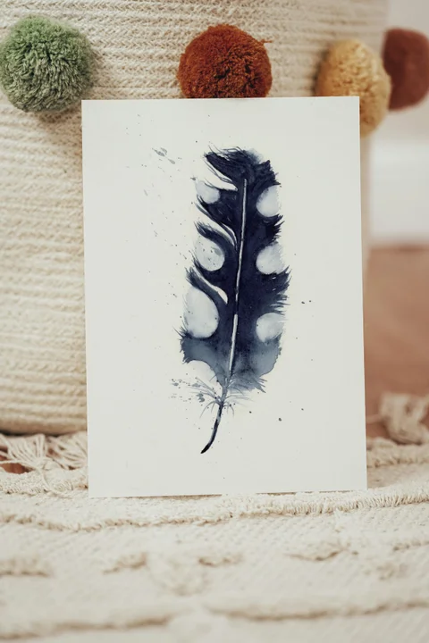 Image of a feather watercolor painting by Shayna Larsen, originals & prints available