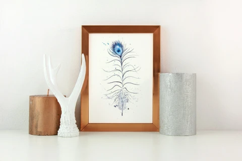 Image of a feather watercolor painting by Shayna Larsen, originals & prints available