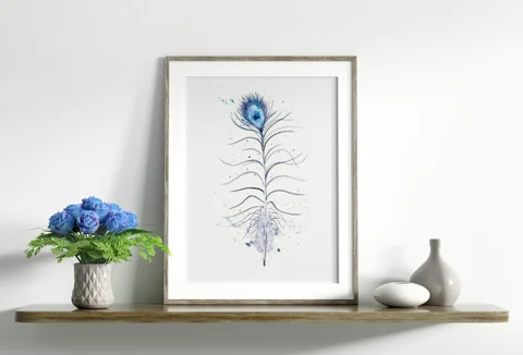 Image of a feather watercolor painting by Shayna Larsen, originals & prints available