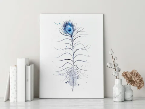 Image of a feather watercolor painting by Shayna Larsen, originals & prints available