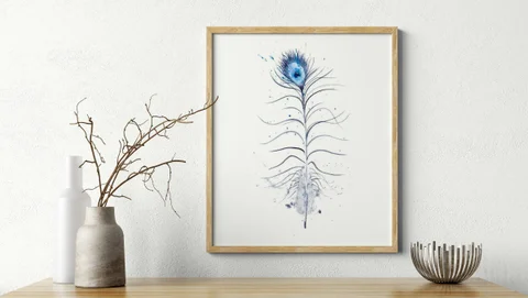 Image of a feather watercolor painting by Shayna Larsen, originals & prints available