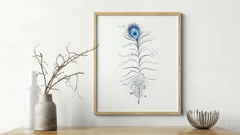 Image of a feather watercolor painting by Shayna Larsen, originals & prints available