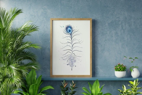 Image of a feather watercolor painting by Shayna Larsen, originals & prints available