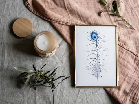 Image of a feather watercolor painting by Shayna Larsen, originals & prints available