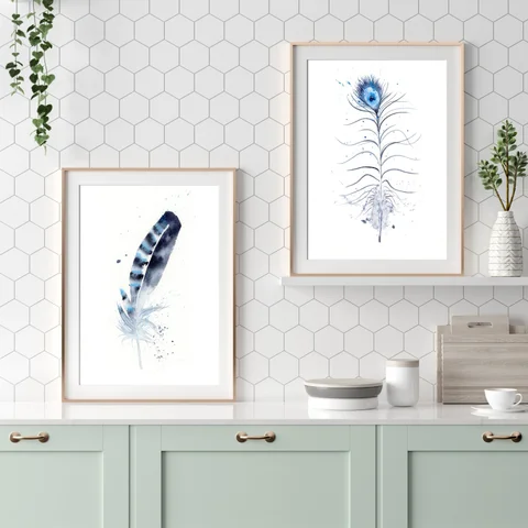 Image of a feather watercolor painting by Shayna Larsen, originals & prints available