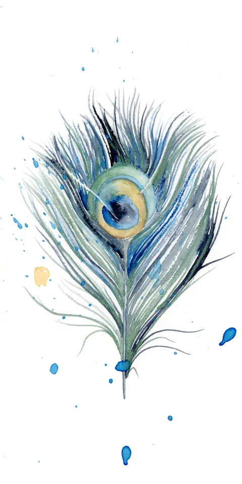 Image of a feather watercolor painting by Shayna Larsen, originals & prints available