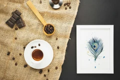 Image of a feather watercolor painting by Shayna Larsen, originals & prints available