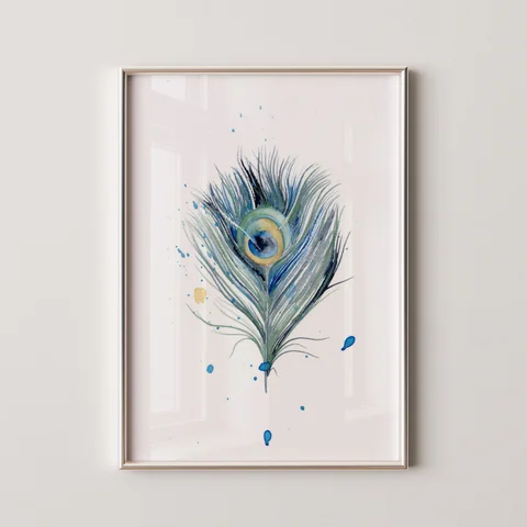 Image of a feather watercolor painting by Shayna Larsen, originals & prints available