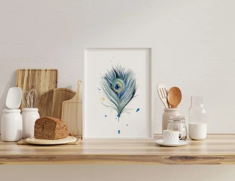 Image of a feather watercolor painting by Shayna Larsen, originals & prints available