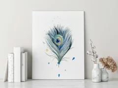 Image of a feather watercolor painting by Shayna Larsen, originals & prints available