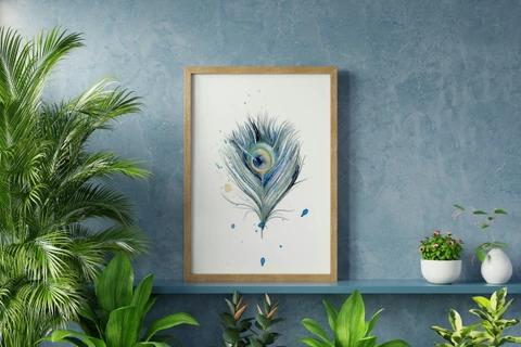 Image of a feather watercolor painting by Shayna Larsen, originals & prints available
