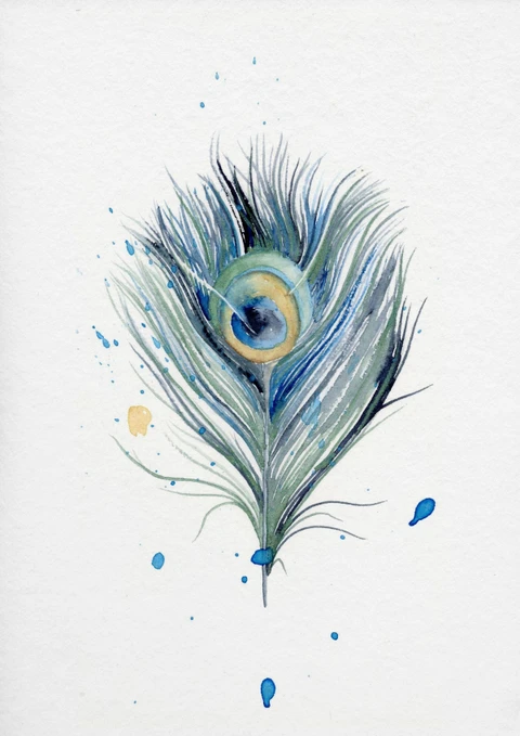 Image of a feather watercolor painting by Shayna Larsen, originals & prints available