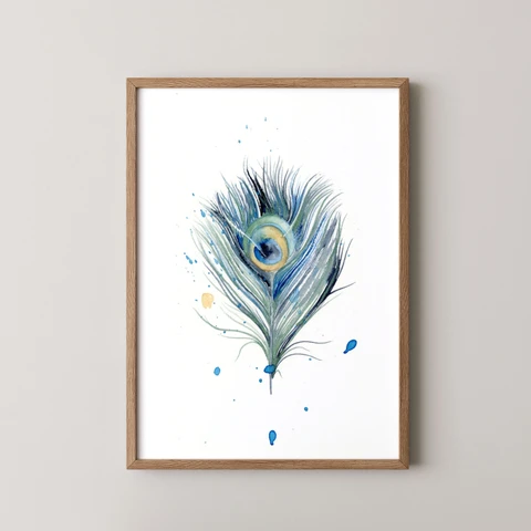 Image of a feather watercolor painting by Shayna Larsen, originals & prints available