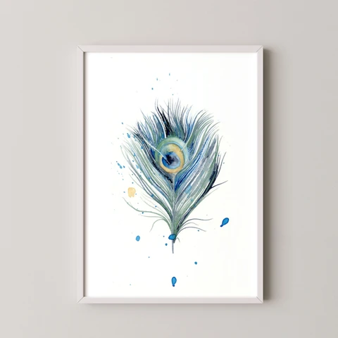 Image of a feather watercolor painting by Shayna Larsen, originals & prints available
