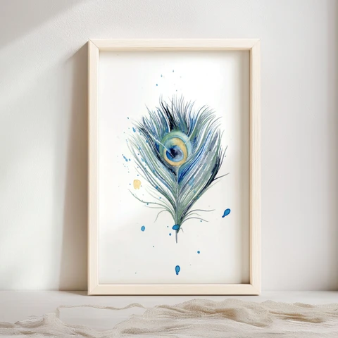 Image of a feather watercolor painting by Shayna Larsen, originals & prints available