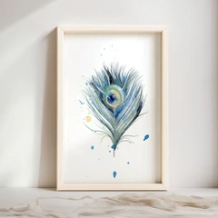 Image of a feather watercolor painting by Shayna Larsen, originals & prints available
